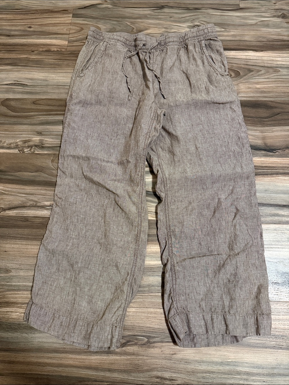 L.L. Bean Women's Premium Washable Linen Pull-On Pants 16P Brown Coastal